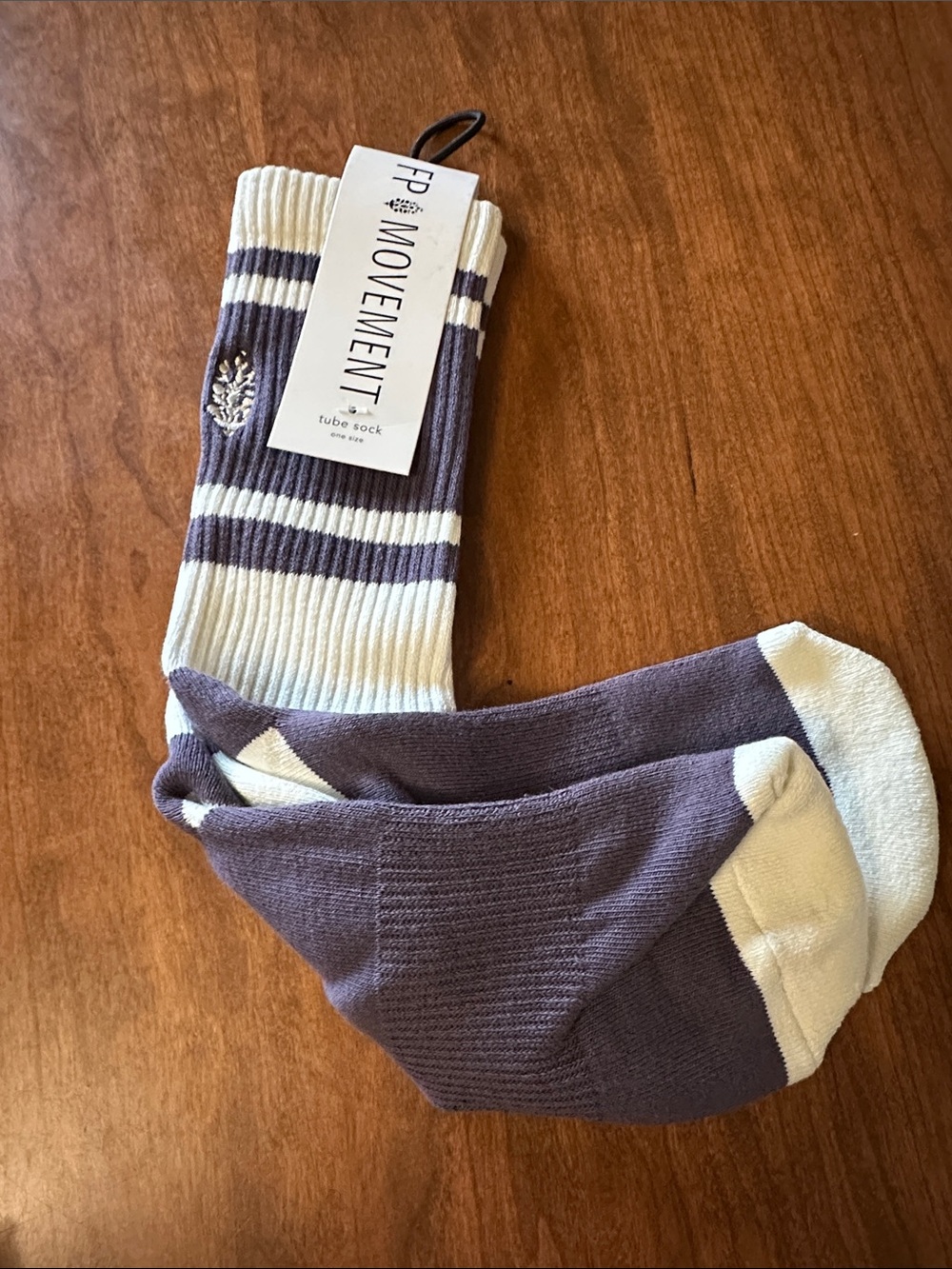 FP Spring Break Prep tube Purplelish Grey & Cream Athletic Tube Socks NWT